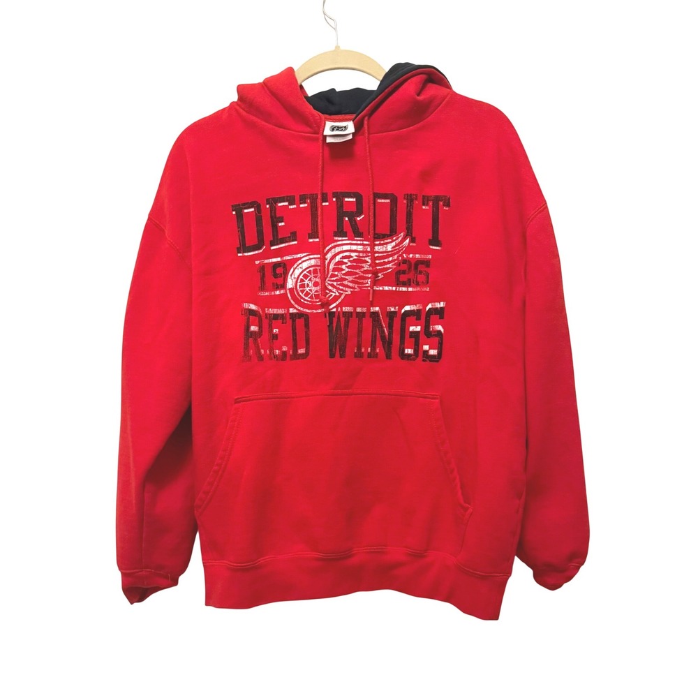 NHL Y2K Detroit Red Wings Mens XL Red Pullover Hoodie Sweatshirt Distressed